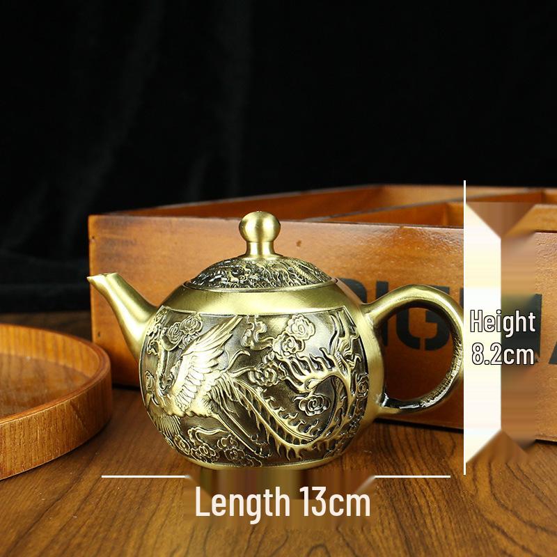 

Латунный чайный сервиз «Дракон и Феникс»: Изысканное медное украшение для дома, подарка или встречи