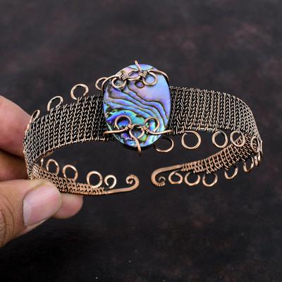 Abalone Muschel Armreif Kupferdraht Umwickeltes Manschettenarmband Handgefertigt Echter Edelstein Armreif Verstellbares Manschettenarmband Drahtwickel Schmuck Geschenk Für Sie