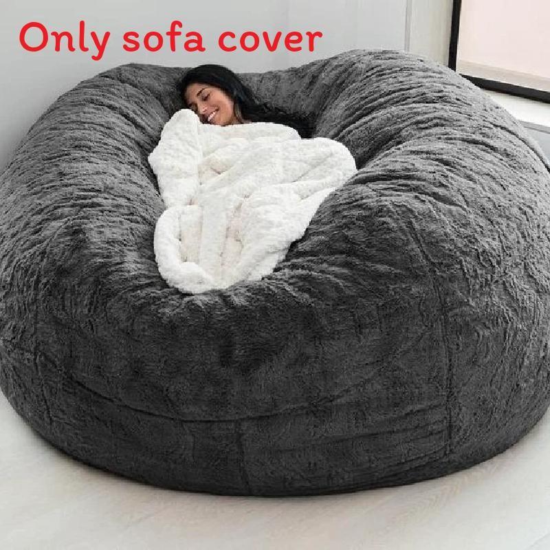 Color Large Solid Soft Plush Portable Living Room Lazy Sofa Cover Bean Bag Cover