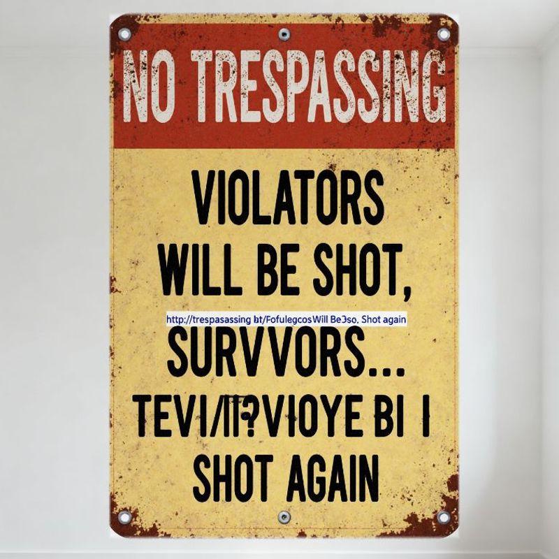 

Vintage Rusty Metal Trespassing Sign with NO TRESPASSING Text - Funny Distorted SURVVORS Retro Tin Sign for Bar Pub Home Wall 20x30cm（7.8x11.8inch）
