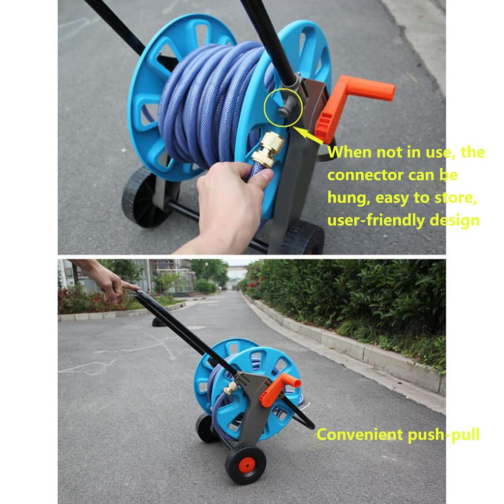 Tragbarer Hand-Schub-Gartenschlauchwicklerwagen mit Rädern, Wasserschlauchwagen, Aufbewahrungsregal-Organizer für G1/2 50m Schlauch