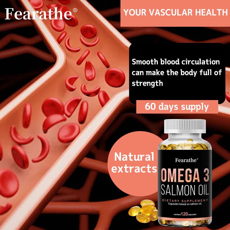 Omega-3 Salmon Oil Capsules, 100 Mg, 120 Capsules, Beneficial for Brain and Blood Pressure Health.