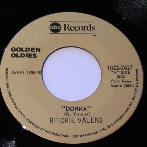 

7inch Record RITCHIE VALENS - Donna / We Belong Together 10222627 ABC Golden Oldi Canada Rock Used