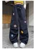 Girls' Autumn Casual Wide-Leg Cargo Pants with Korean Street Style and Trendy Embroidered Design