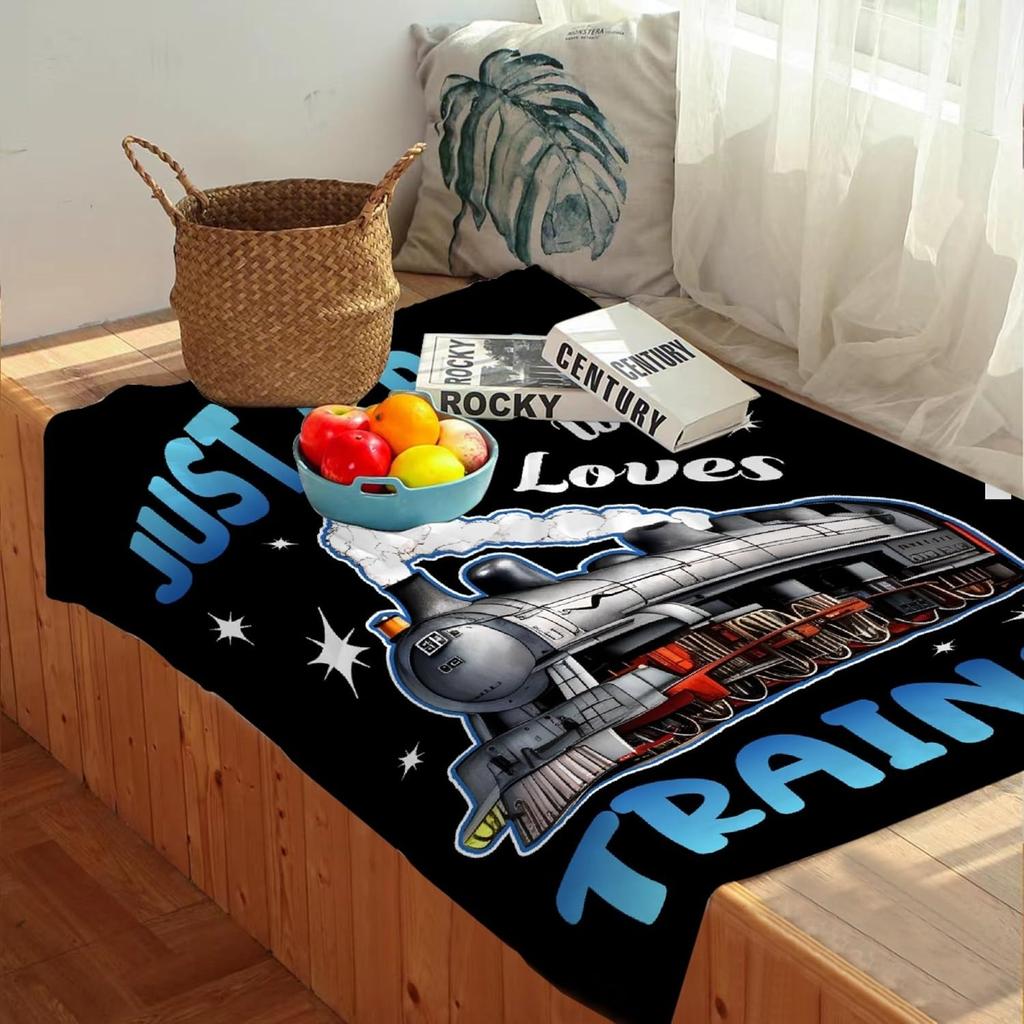 Junge der Züge liebt Decke Niedliches Dampflokmuster Überwurfdecken für Kinder Jungen Gemütliche Weiche Flanelldecke für Sofa Bett Couch
