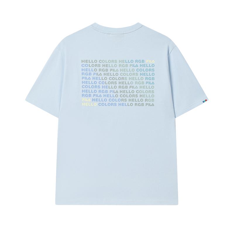 FILA Original Fire Fashion Versatile Casual Simple Comfortable Cotton Knit Short Sleeve T-Shirt Unisex Tops Sky-Blue F51M529110F-LB