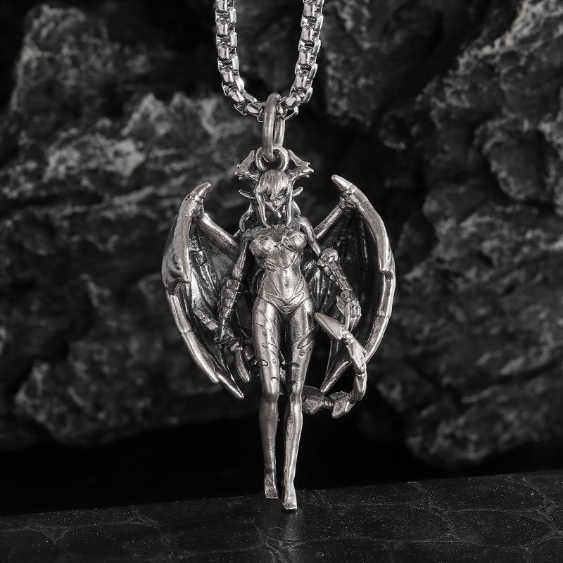 Collana Pendente alla Moda Stile Strega Diavolo Alato Gotico Gioielli da Strega Retrò
