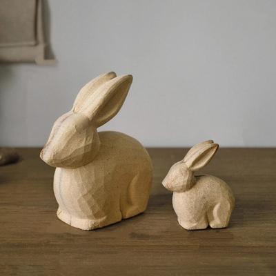 Hand-painted Unpainted Animal Figurine Rooster DIY Drawing Painting Rabbit Figure Carved Vintage Wooden Bunny Statue