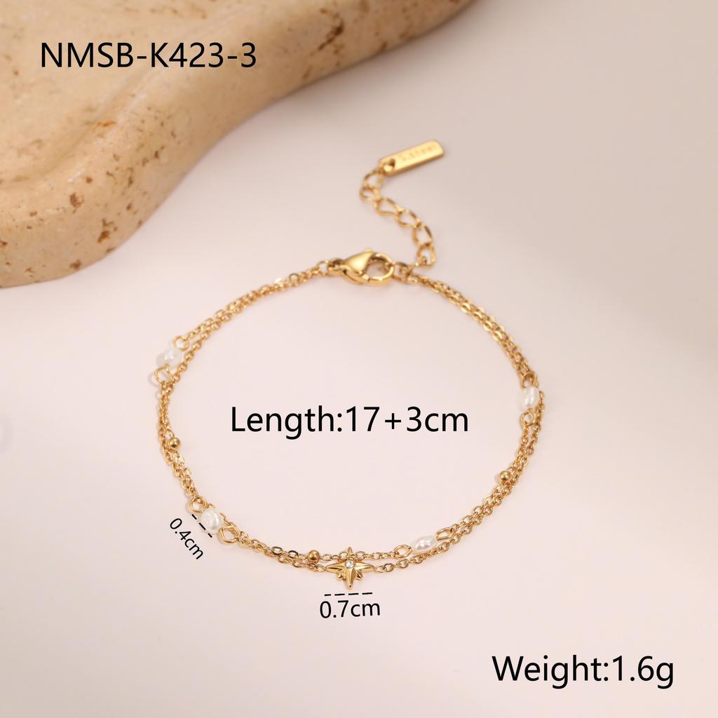 Double Layer Hexagram Star Diamond Encrusted Pearl Necklace Gold Fashion Jewelry