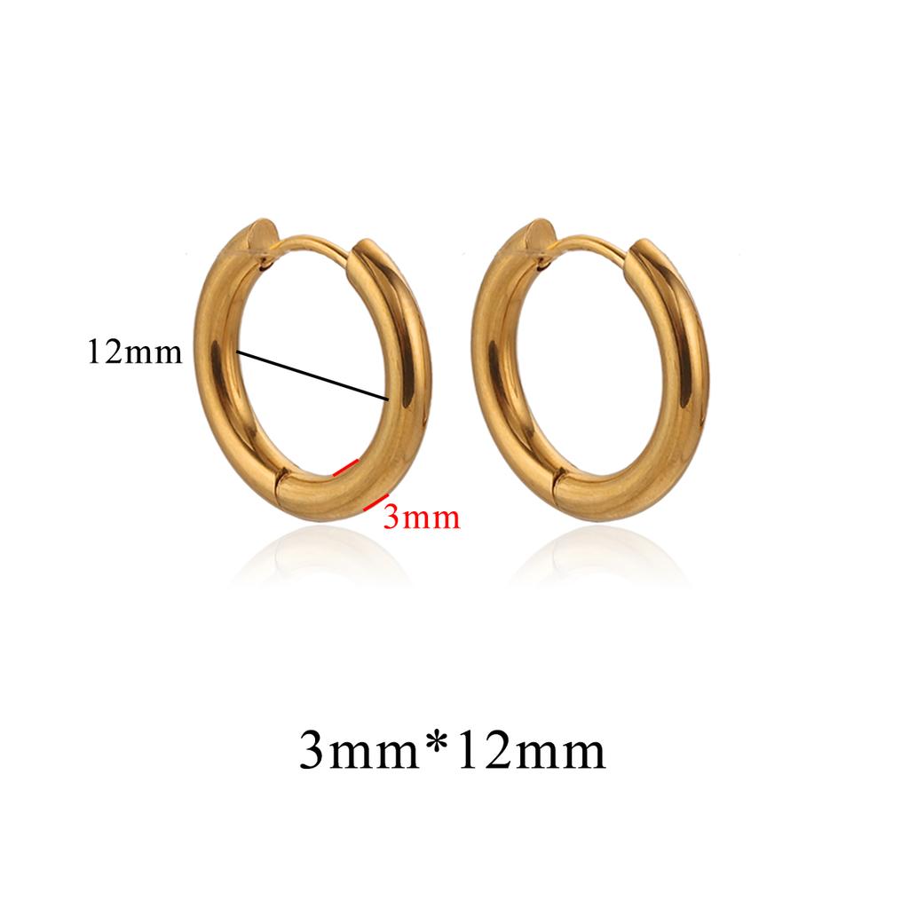 6pcs Stainless Steel 3mm 4mm Earrings PVD Gold Plated Round Korean Ear Rings Hoop Earring for Man Women Female Punk Jewelry