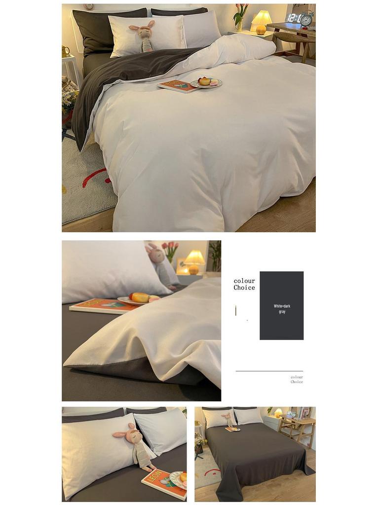Solid Color Flannel Bedding Set: Bed Sheet, Duvet Cover, Pillowcase - Reactive Print, Three-Piece Set