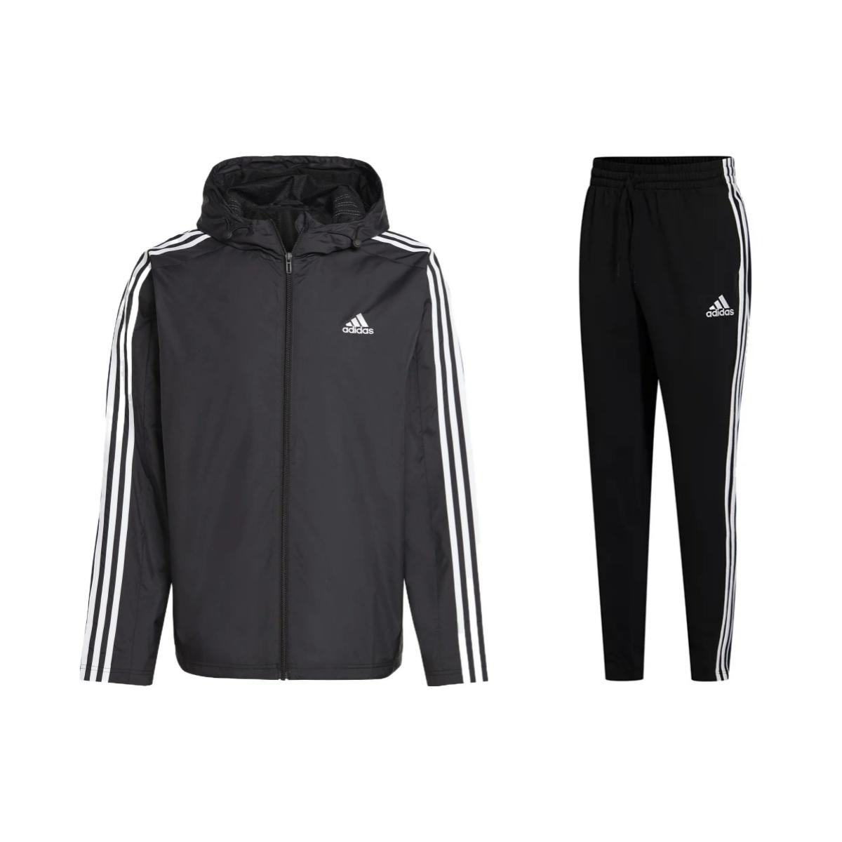 

Adidas Solid Color Logo Zip-Up Hooded Long Sleeve Jacket Vintage Classic Knit Long Pants Casual Sports Set Men sets Black IB0381+GK8995 M