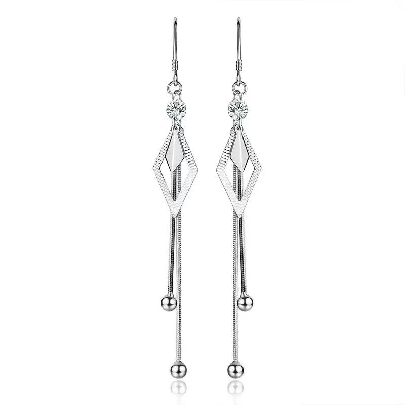 925 Sterling Silver Fashion Temperament Rhombus Fringed Earrings Birthday Party Anniversary Gift Daily Wear