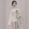 "American Hot Girl Fashion One-Shoulder Knitted Short Sweater Dress for Women - Autumn/Winter"
