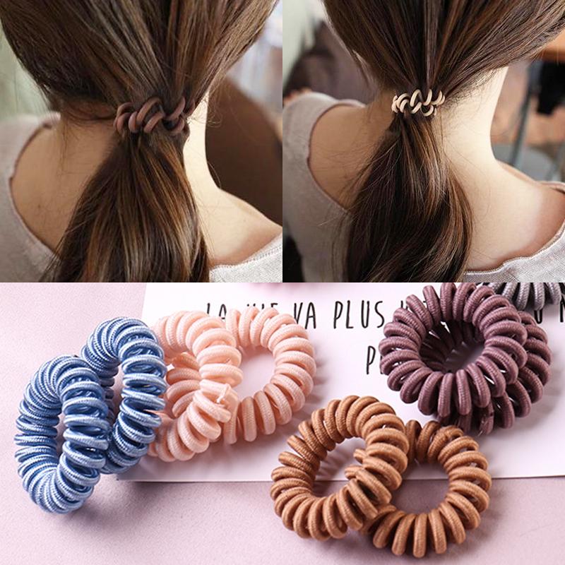 3 Pcs Spiral Coil Thin Elastic Hair Ties Ponytail Phone Cord Hair Ring Rope Set