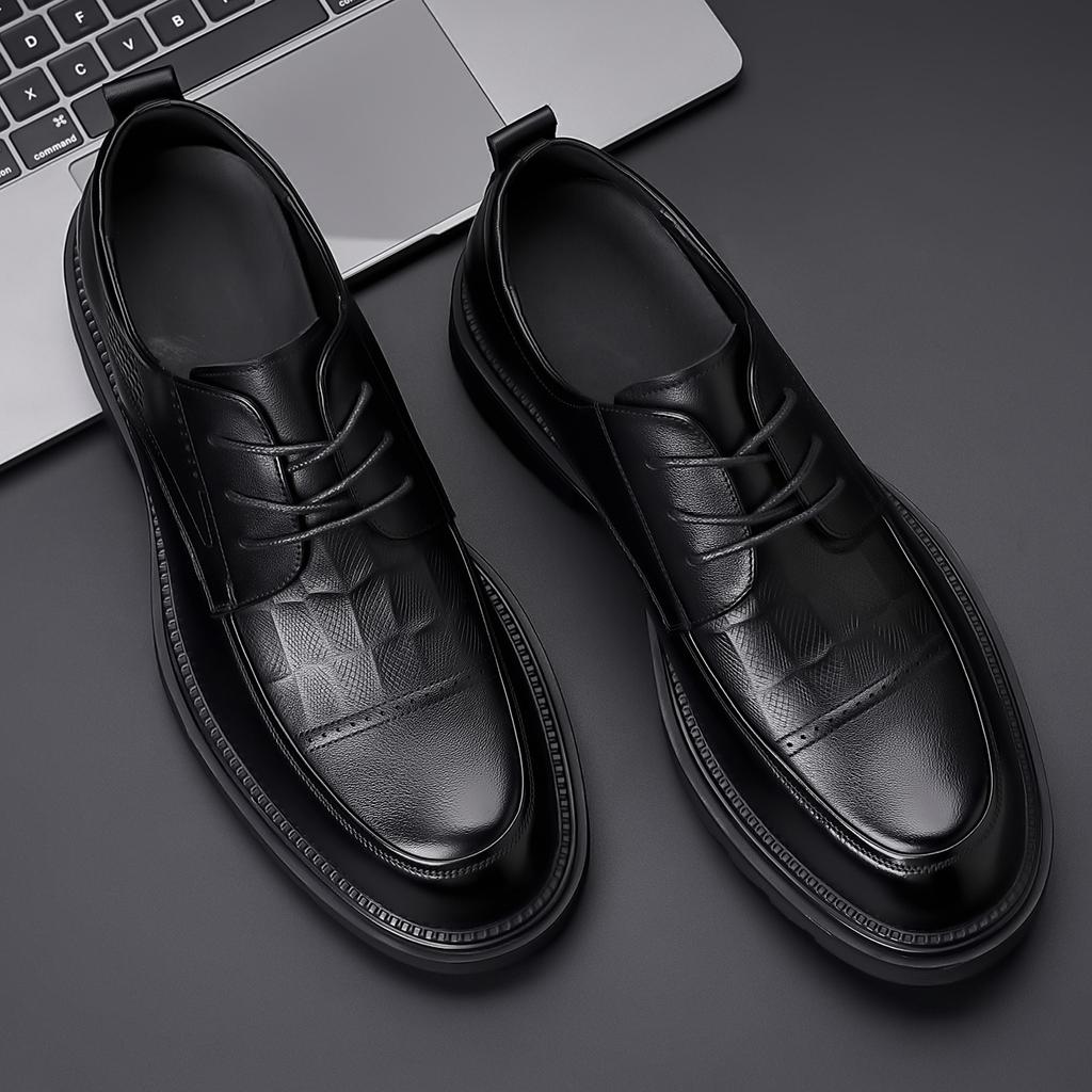 Autumn high-end men's shoes first-layer cowhide business leather shoes men's commuting leather platform casual lace-up single shoes men