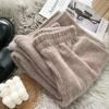 Women Pants High Waist Knitwear Wide Leg Pants Soft Polyester Solid Color Casual Trouser for Autumn Winter