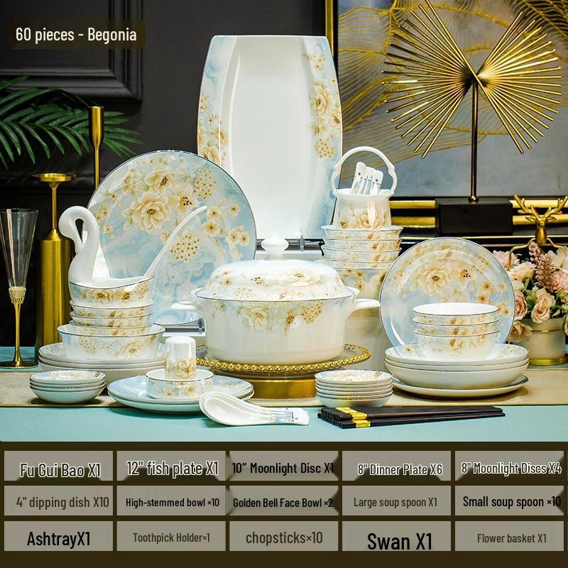 Abay 60-Piece Begonia Fairy Bone China Dinnerware Set