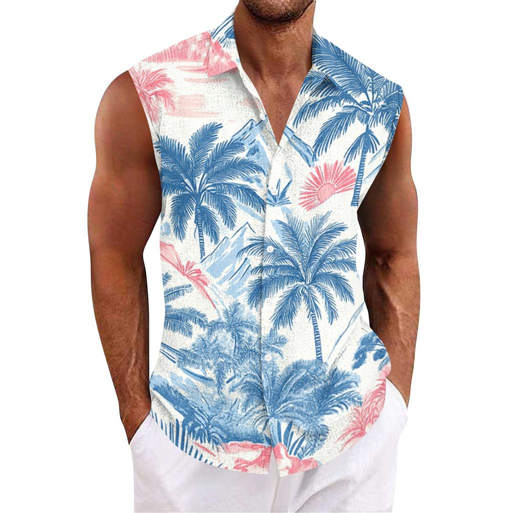 Men Tank Tops Sleeveless Shirts for Men Button Down Print Casual Men’s Tank Tops Men’s Tank Shirts Summer Beachwear