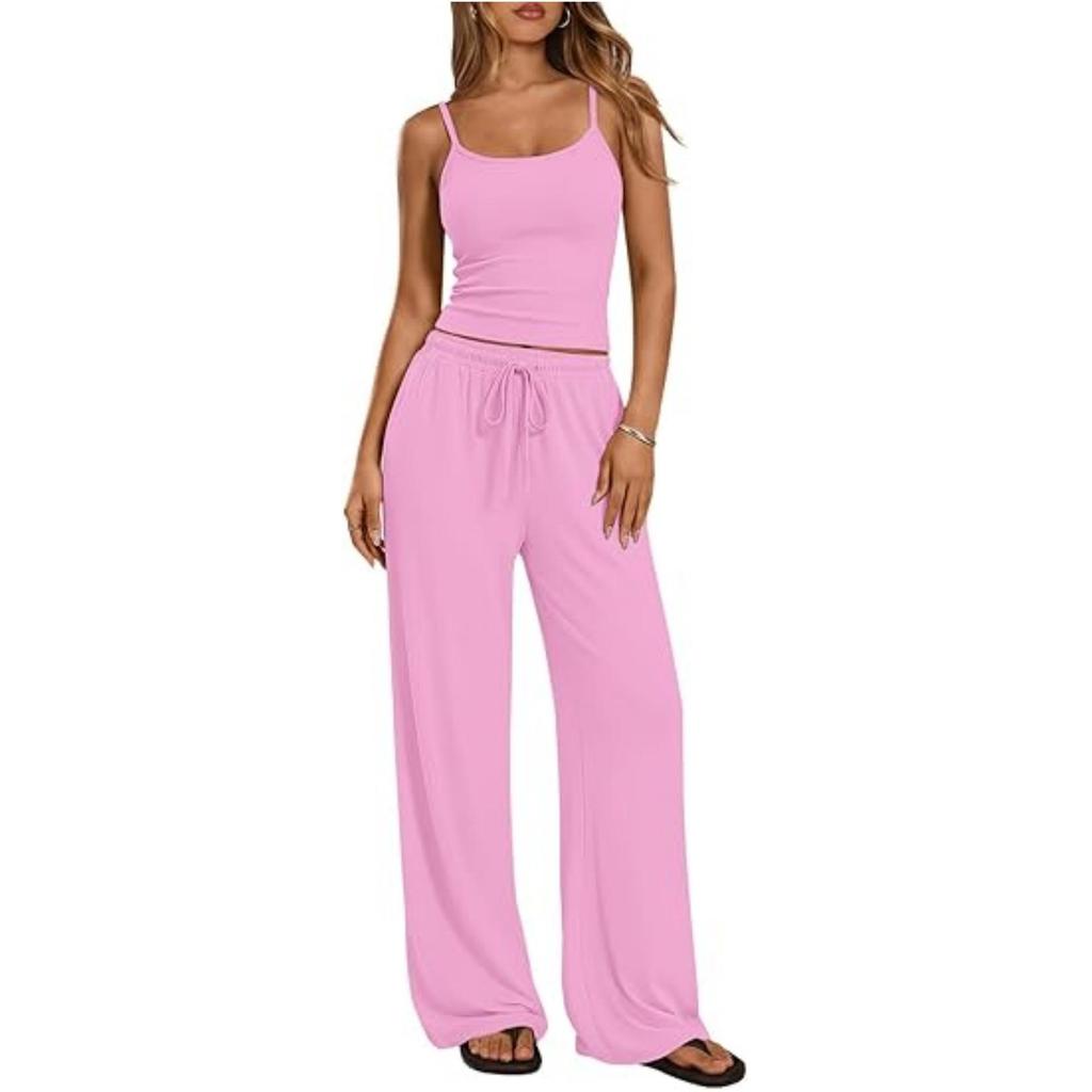 2026 Women's Casual Set: Solid Color Camisole & Wide-Leg Pants 2-Piece Outfit