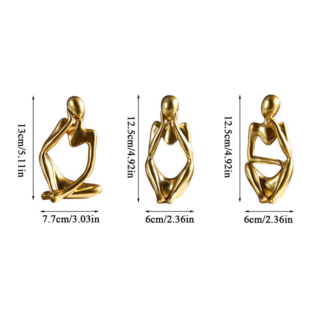 3pcs Thinker Statue Collectible Resin Abstract Character Sculptures Desktop Ornaments Christmas Gifts Home Decor for Living Room