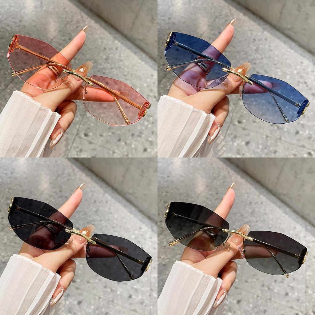 Nonframe Geometric Sunglasses With Metal Construction Uv400 For Travel And Daily Use