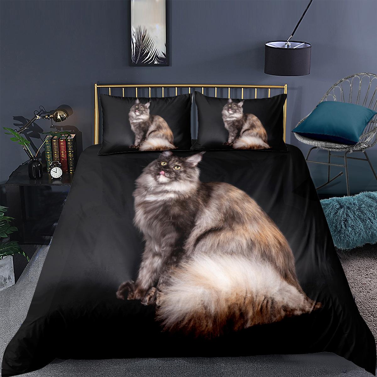 

3D комплект постельного белья для домашних животных и кошек, пододеяльник с рисунком кота, наволочка, постельное белье, односпальная двуспальная кровать, полный размер, 2/3 шт., микрофибра AU King 210x240cm