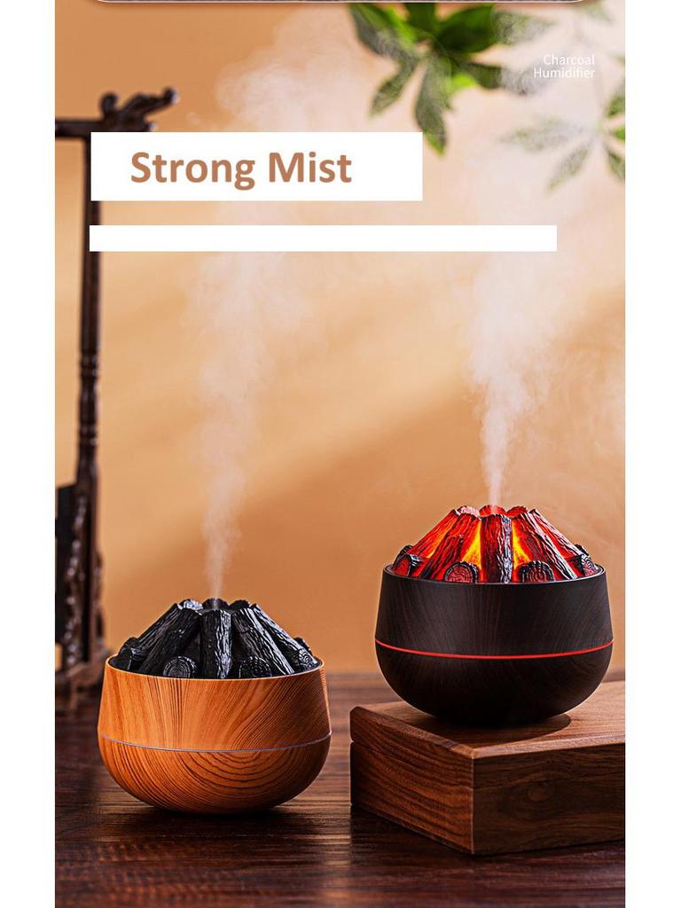 Silent Charcoal Fire Humidifier & Aroma Diffuser with 7-Color Night Light for Living Room & Bedroom