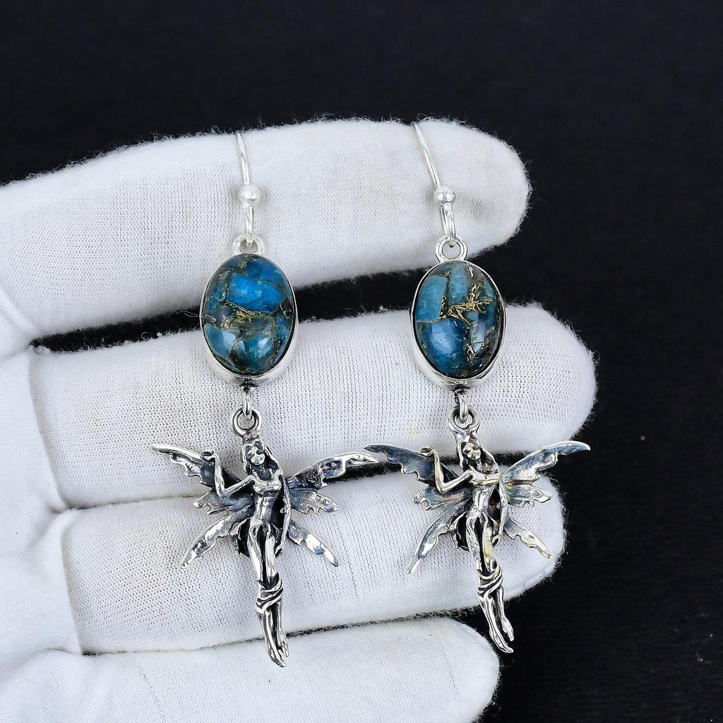 Natural Blue Apatite Gemstone Antique Earrings 925 Sterling Silver Earring, Boho Silver Jewelry Dangle Earrings, Gifts For Thnkagiving Gifts For Her