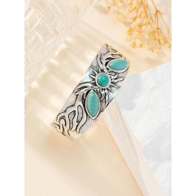 Bohemian Style Minimalist Oval Turquoise Iron Bracelet Ethnic Vintage Jewelry Women