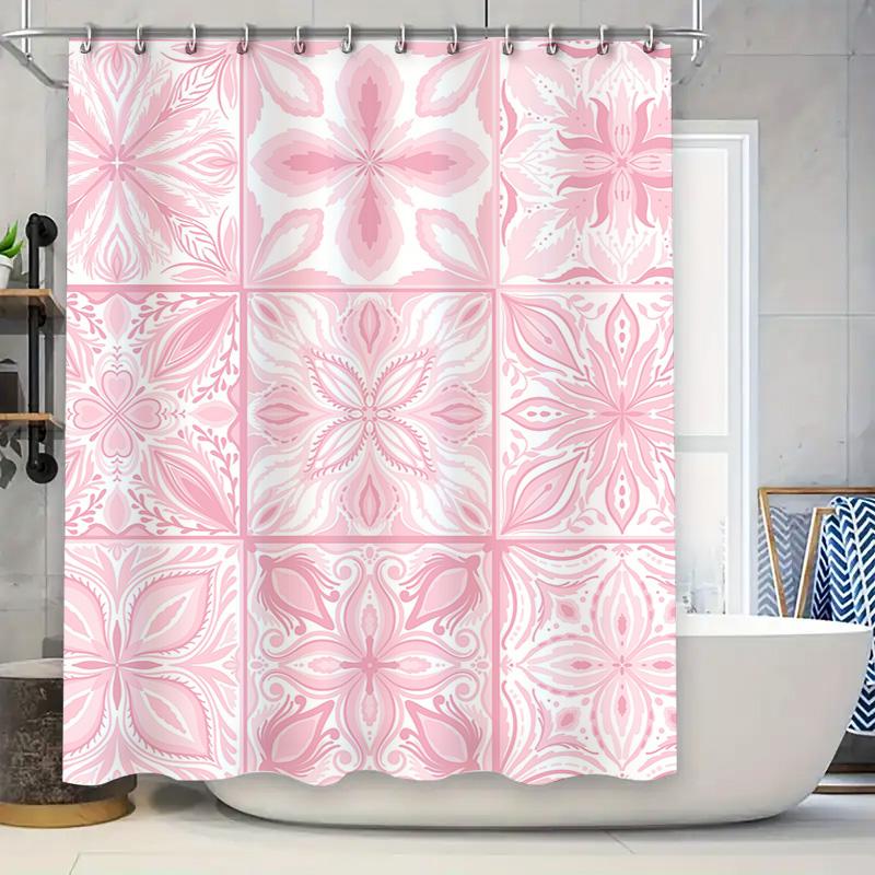 

Pink Floral Bathtub Shower Curtain Decorative Home Bathroom Liner Waterproof Window Treatment For Kitchen Garden W60H190(CM)-1 Pcs