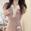 Summer Soft Girl Japanese Lace Polo Dress: Cute, Versatile A-line with Waist-Cinching Design for Women and Students