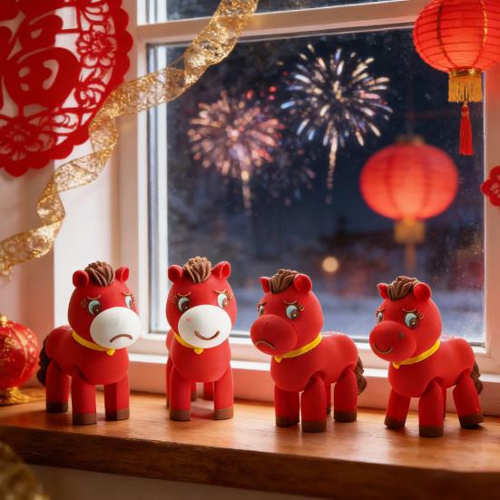 Cartoon Red Horse Figurine 2026 Year of The Horse Mascot Ornament 3D Printed Horse Fidget Toy Chinese New Year Decoration
