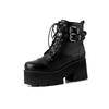 New European and American style black punk Martin boots round head front strap belt buckle side zipper short boots women