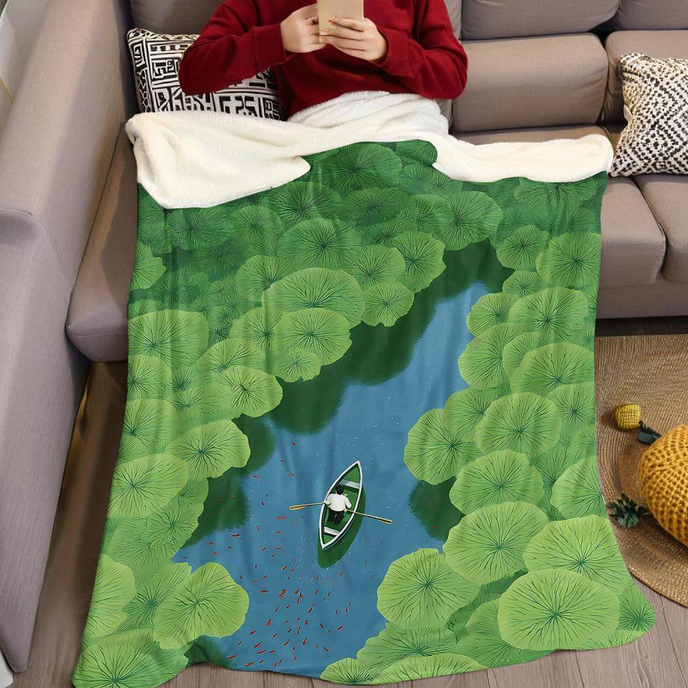 Boat in Lotus Flannel Blanket Warm Soft Halloween Christmas Couch Warm Cozy Decorative Decor Gift for All Season