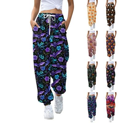 Cepli Kadın Spor Pantolonu Moda Baskılı Elastik Bel Pantolon Günlük Eşofman Altı