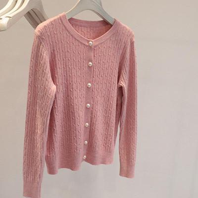Solid Color Twist Crew Neck Knitted Cardigan Jacket Women's New Autumn Age-reducing Loose Long-sleeved Top