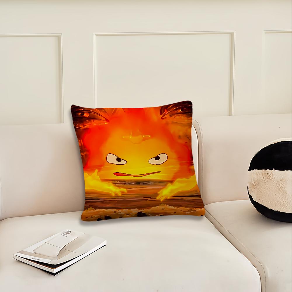 Anime Calcifer H-Howls M-Moving C-Castle Cushion Cover Living Room Headboard Office Bedroom Cushion Sofa Nap Time Pillow Case