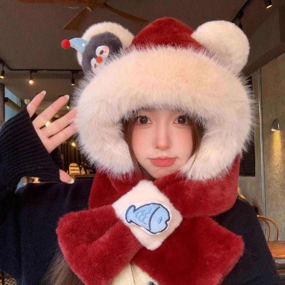 Polyester Material Winter Balaclava Windproof Hooded Scarf Set Warm Penguin Plush Hat For Students