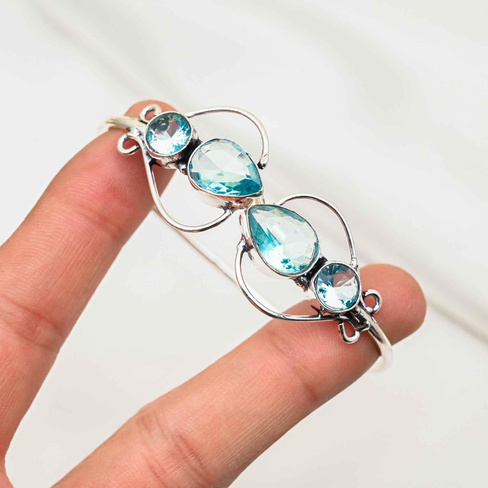 

Браслет-манжета с голубым топазом, ювелирные изделия из драгоценных камней, регулируемый браслет, браслет-манжета из стерлингового серебра 925 пробы, браслет ручной работы, ювелирные подарки для него Adjustable синий