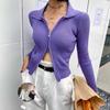 Sexy Autumn Winter Double Zipper Pit Strip Knit Cardigan Sweater Solid Color Short Jacket Skinny Navel Lapel Long Sleeve Top