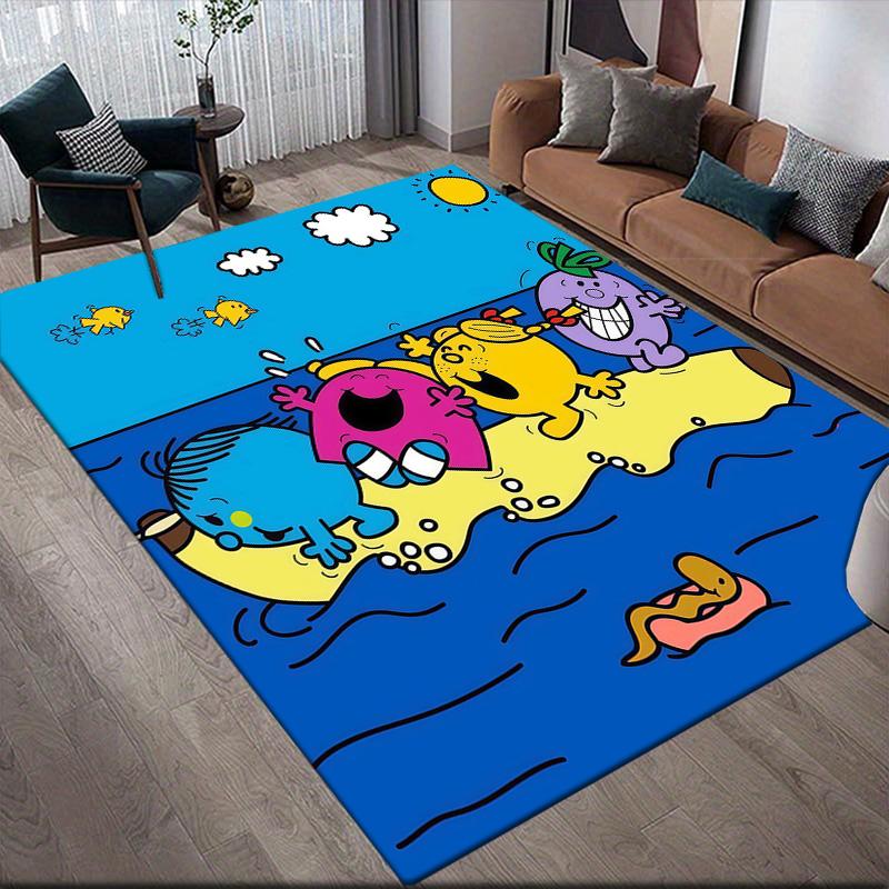 Mr. Men and Little Miss2 Flannel Pattern Square Carpet,Area Rug,Carpet Rug for Living Room Bedroom Sofa Playroom Decor,Non-slip Floor Mat