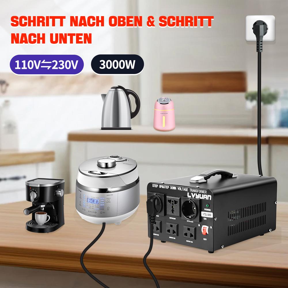 5000W Voltage Converter Transformer Step-Down 220V To 110V AC Power Converter with EU/UK Power Cord, Circuit Breaker Protection