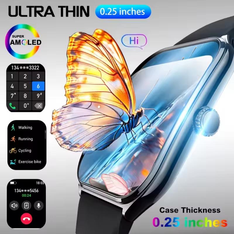2025 Nové Ultratenké AMOLED Chytré Hodinky Muži 386*448HD Obrazovka Módní Dámský Sportovní Náramek BT Volání Vodotěsné Chytré Hodinky