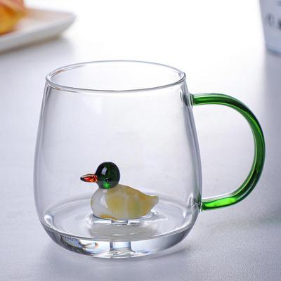 Taza de café de vidrio 3D con dibujos de animales, ardilla, conejo, pato, pata de gato, erizo y grulla, linda taza de café con leche de vidrio de borosilicato alto