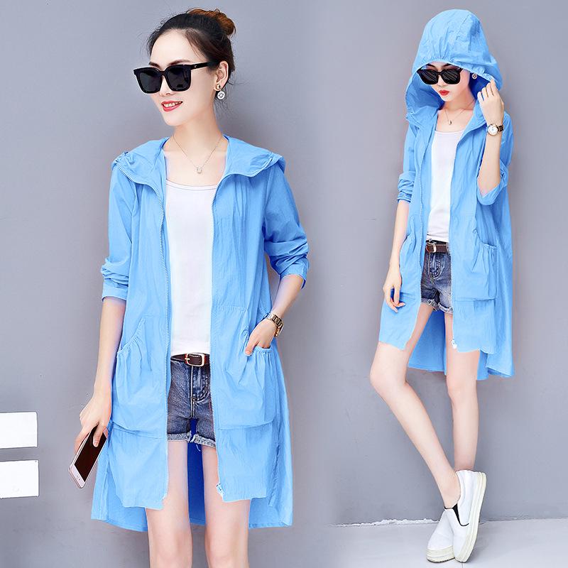 Women's Summer Thin Section of Seven Colours Short Section of Large Size Zip Hooded Long-sleeved Sun Shirt