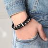 Men's Lucky Bead Bracelet Black Leather Cord Punk Retro Hip Hop Streetwear Stainless Steel Wristband