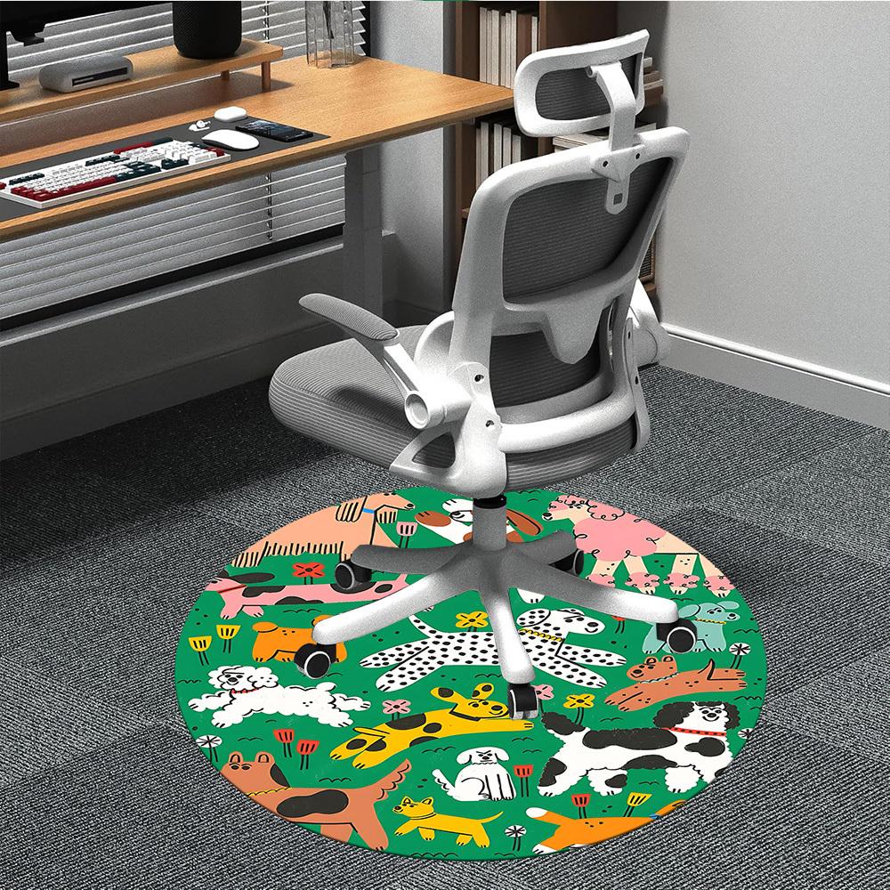

1PC Dogs Garden Office Round Area Rug, Mat Suitable For Office, Under Office Chairs Bedroom Living Room Home Decor, Room Deco 80cm