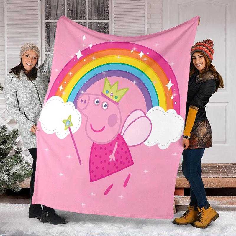 1pc Peppa Pig1 Theme Blanket - Digital Print, Polyester, Cozy for All Seasons, Perfect for Outdoor, Camping, and Travel