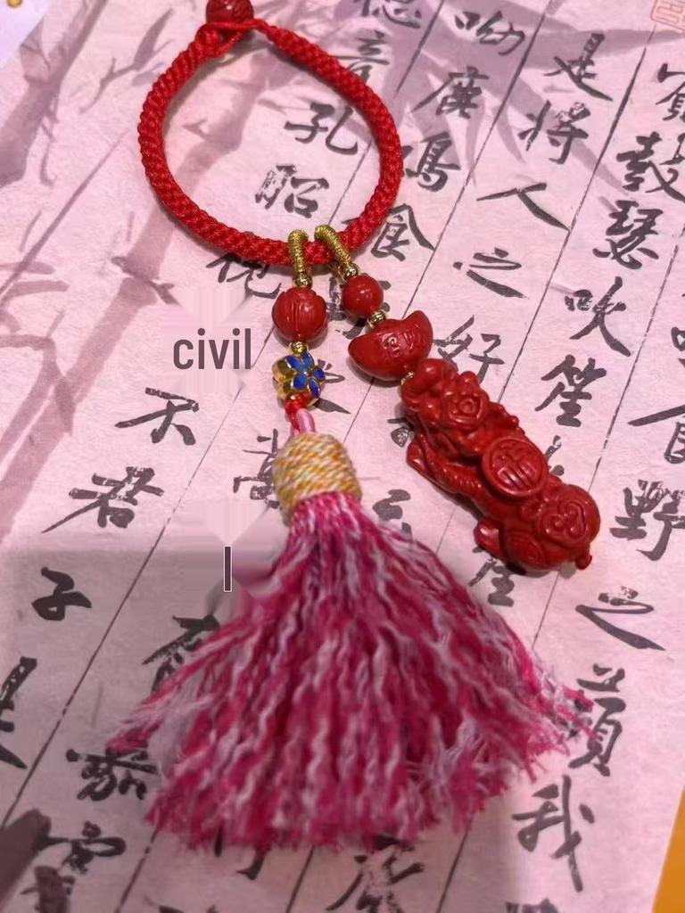 Authentischer Roter Sand Pixiu Drache & Phönix Anhänger: Sieben-Sterne-Schwert Kürbis Stil Auto- & Taschenhänge-Deko